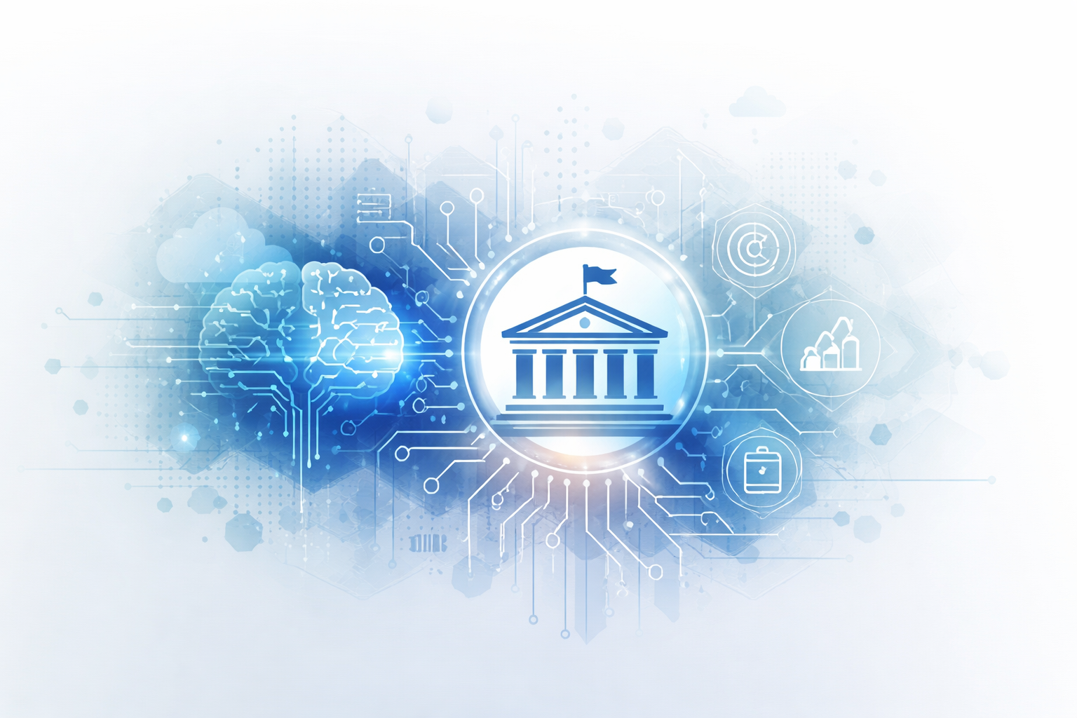 Ilustración conceptual de gobierno digital e inteligencia artificial